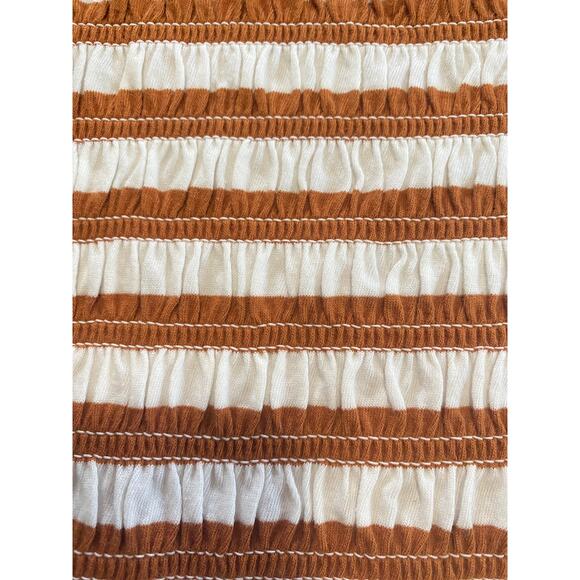 VERONICA BEARD TOP BROWN TAN WHITE RUCHED SMOCKED CROP STRIPED CAFE NEUTRAL - Picture 11 of 14